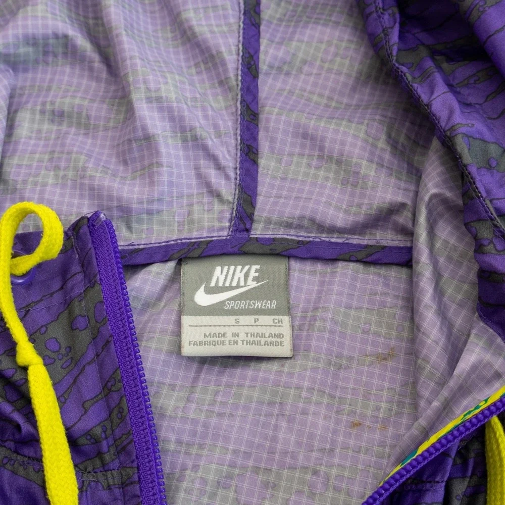 Nike Windbreaker Jacket‎ Vintage Colorblock Purple Yellow Hooded Zip S Retro Y2K
